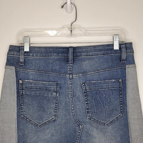 Libby Edelman Light to Medium Wash Two-Tone Stretchy Denim Jean Skirt Size XS - Picture 6 of 11